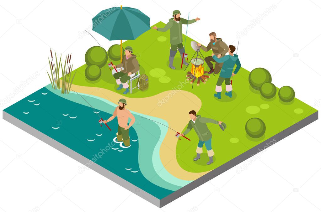 Fishing Tourism Isometric Composition