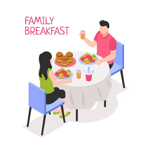 Desayuno familiar diario Ilustración isométrica — Vector de stock
