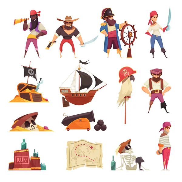 Colección de iconos de dibujos animados pirata — Vector de stock