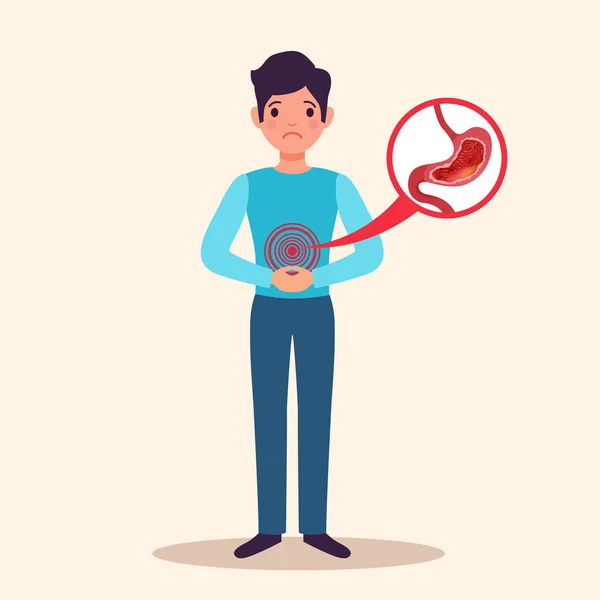 慢性胃炎青年男性患者扁平特征与显示肿胀胃衬里的急性炎症向量例证 — 图库矢量图片