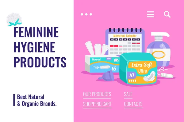 Kvinnlig Hygien Naturliga Ekologiska Produkter Platt Reklam Försäljning Banner Med — Stock vektor