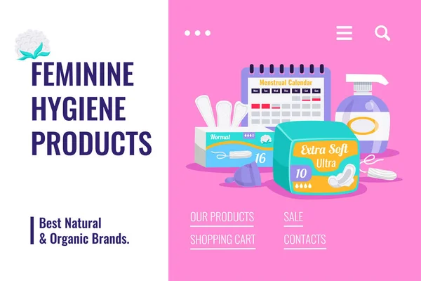 Női Higiéniai Természetes Ökológiai Termékek Lakás Hirdetés Eladó Banner Menstruációs — Stock Vector