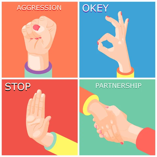 Hands Gestures 2x2 Design Concept — Stock Vector