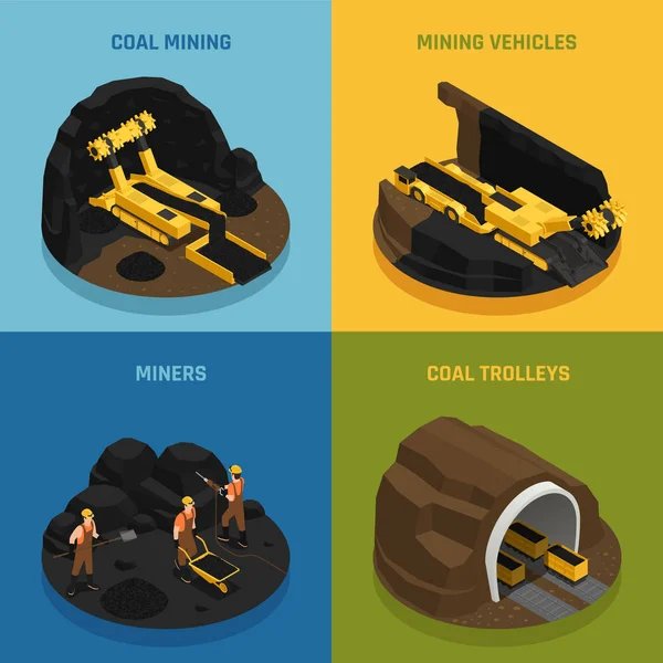 Concepção Isométrica de Mineração de Carvão —  Vetores de Stock