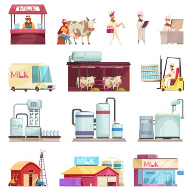 Süt Fabrikası Icon Set 