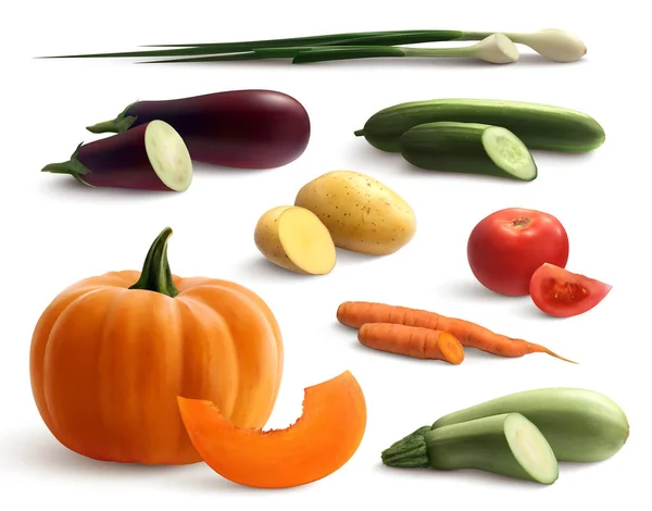Verduras cortadas Conjunto realista — Vector de stock