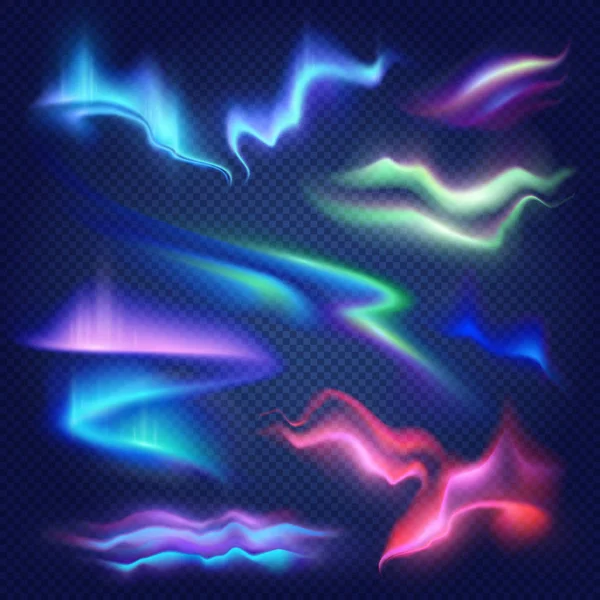 Set trasparente Aurora Borealis colorato — Vettoriale Stock