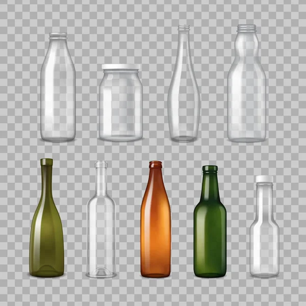 Botellas de vidrio realistas Set transparente — Archivo Imágenes Vectoriales