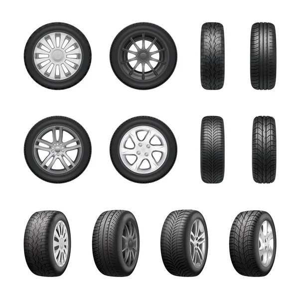 Ruedas de neumáticos conjunto realista — Archivo Imágenes Vectoriales