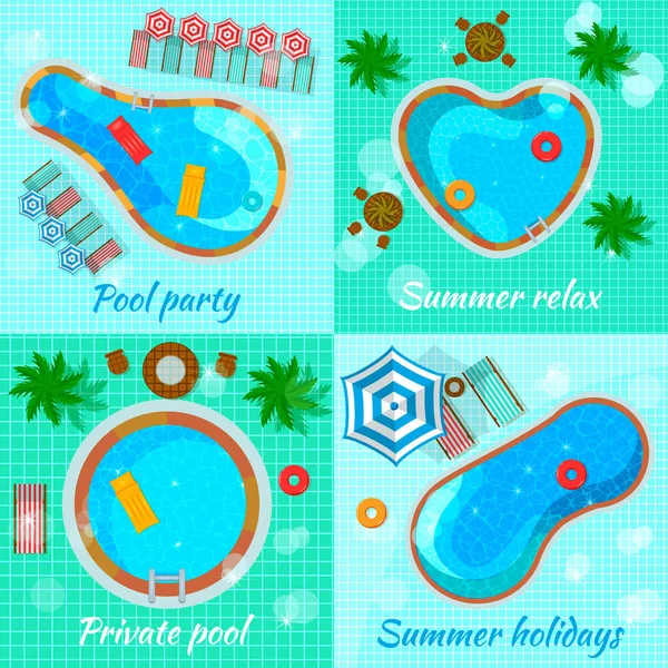 Swimming Pools Top View Concept — Stock Vector