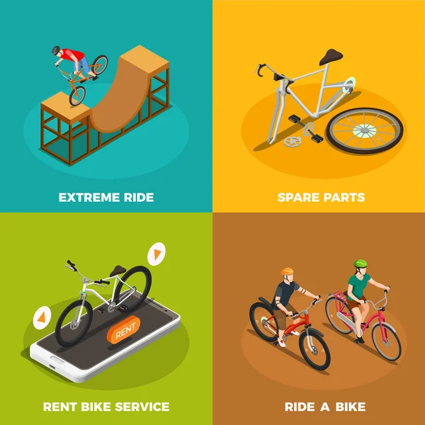 Bicycles Isometric Design Concept — Stock Vector