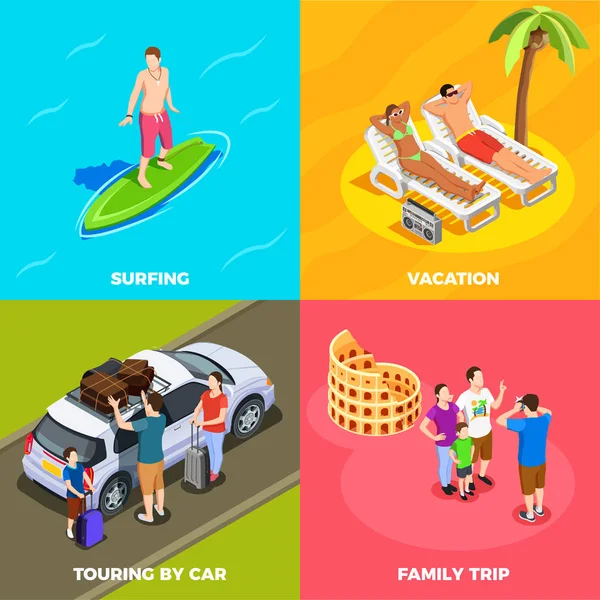 Vacation People Isometric Design Concept — Stock Vector