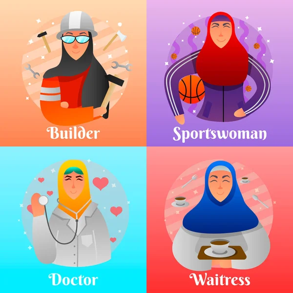 Muslim Women Professions Design Concept — Stock Vector