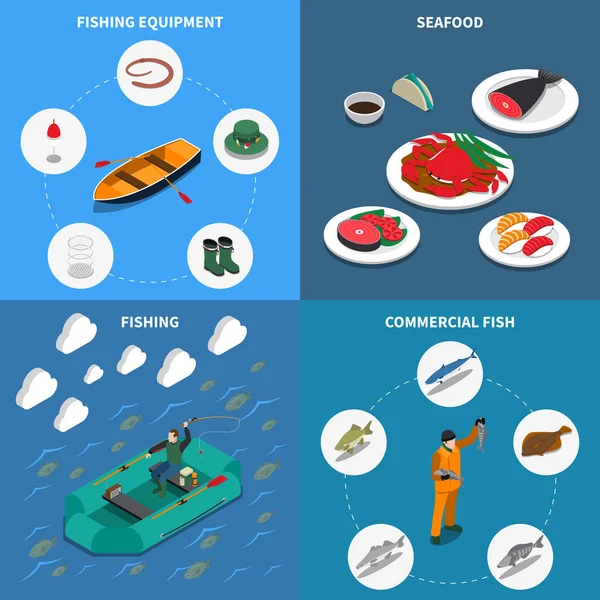 Fishing Concept Icons Set — Stock Vector