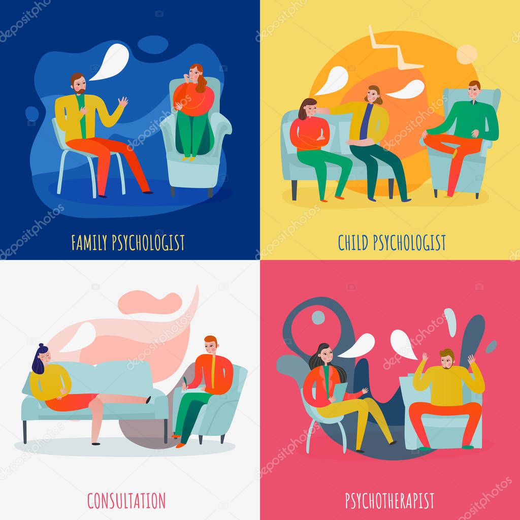 Psychotherapist And Psychologist Concept Icons Set