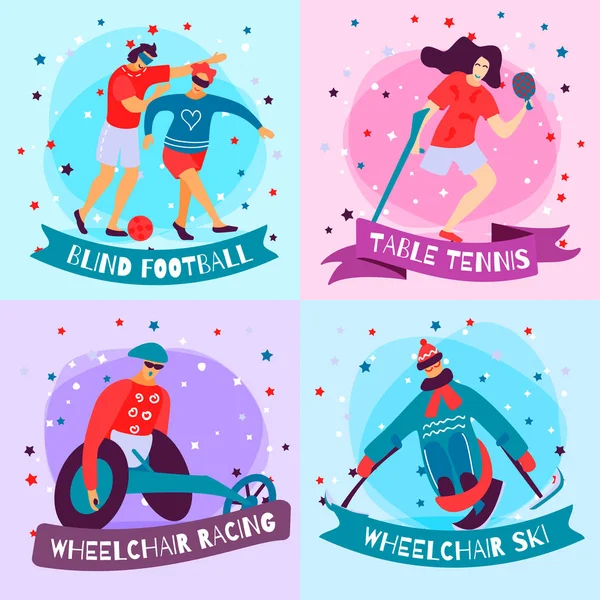 Disabled People Sport Flat Icon Set — Stock Vector