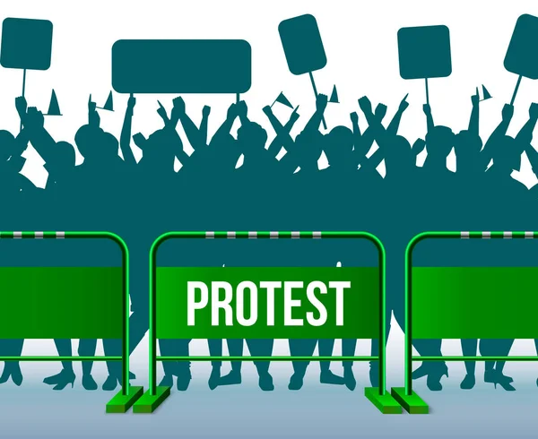Dočasné oplocení bariéra protestující dav složení — Stockový vektor