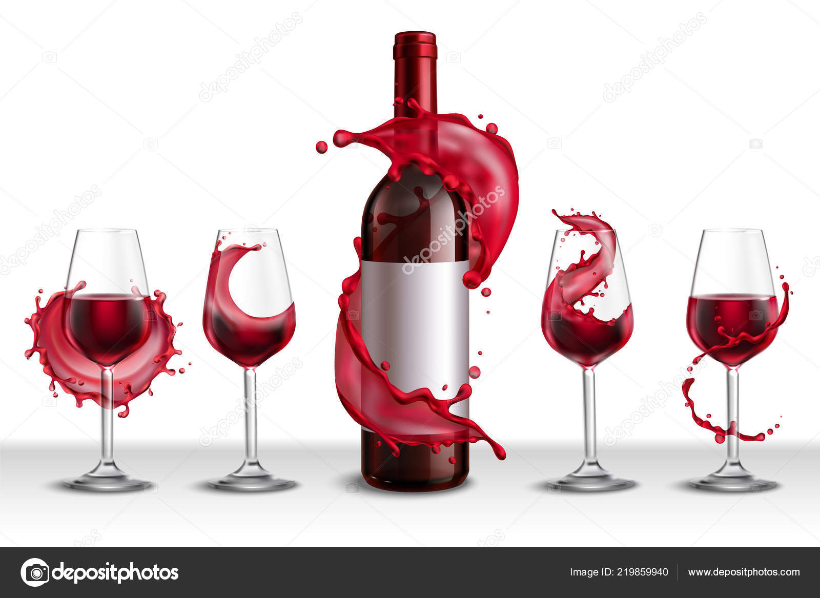 Set de copas de vino Splash Vector de stock #219859940 de ©macrovector, image size:1600x1167