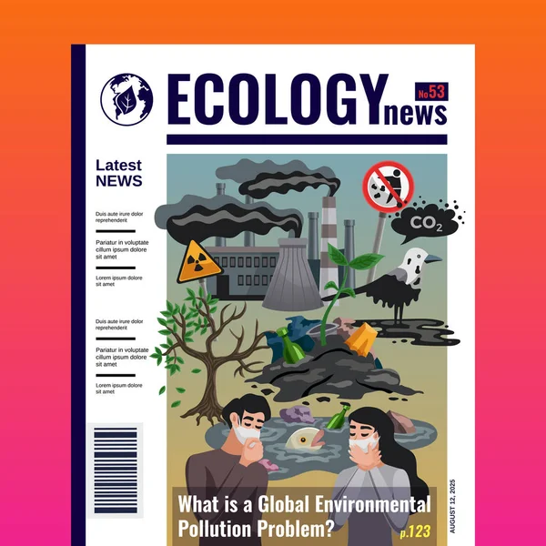 Dekking van het tijdschrift van de ecologie van het vervuiling — Stockvector