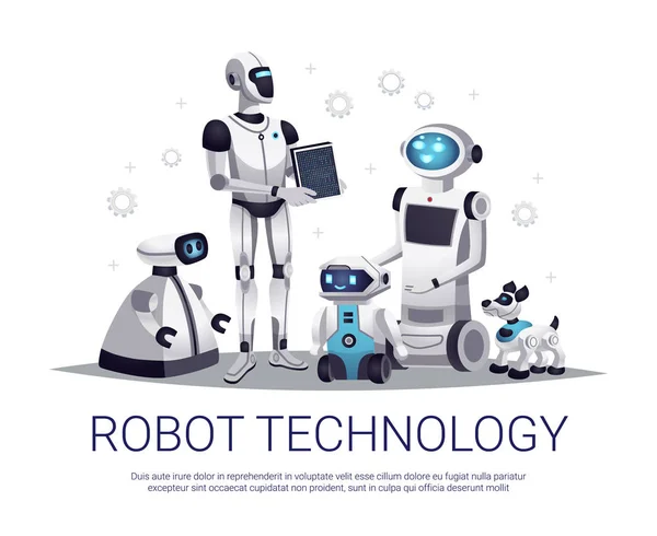 Tecnología Robot Composición plana — Vector de stock