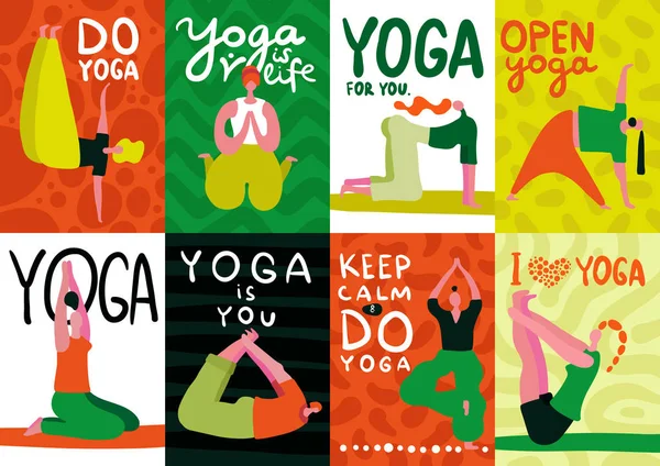 Ensemble de cartes de yoga — Image vectorielle