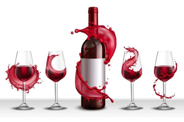 Set de copas de vino Splash — Vector de stock