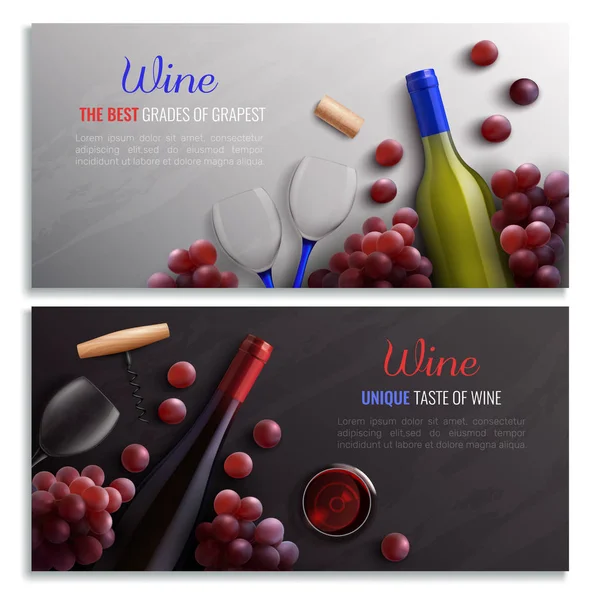 Banner orizzontali realistici del vino — Vettoriale Stock
