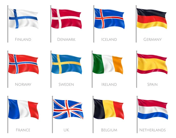 Flaggor realistisk uppsättning — Stock vektor