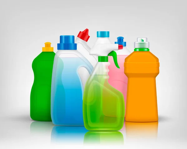 Renkli deterjan şişeleri kompozisyon — Stok Vektör