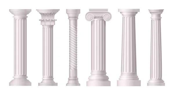 Antiek wit kolommen realistische Icon Set — Stockvector