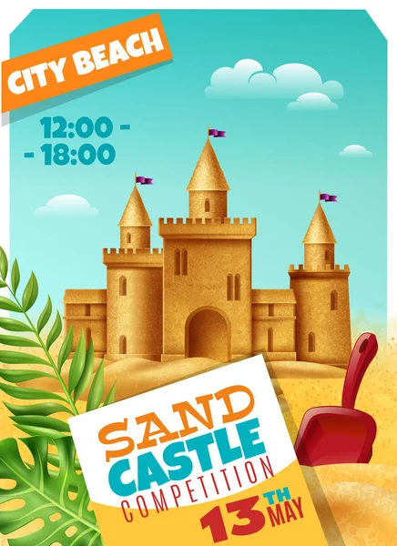 Concurso Castelo de areia Cartaz realista —  Vetores de Stock