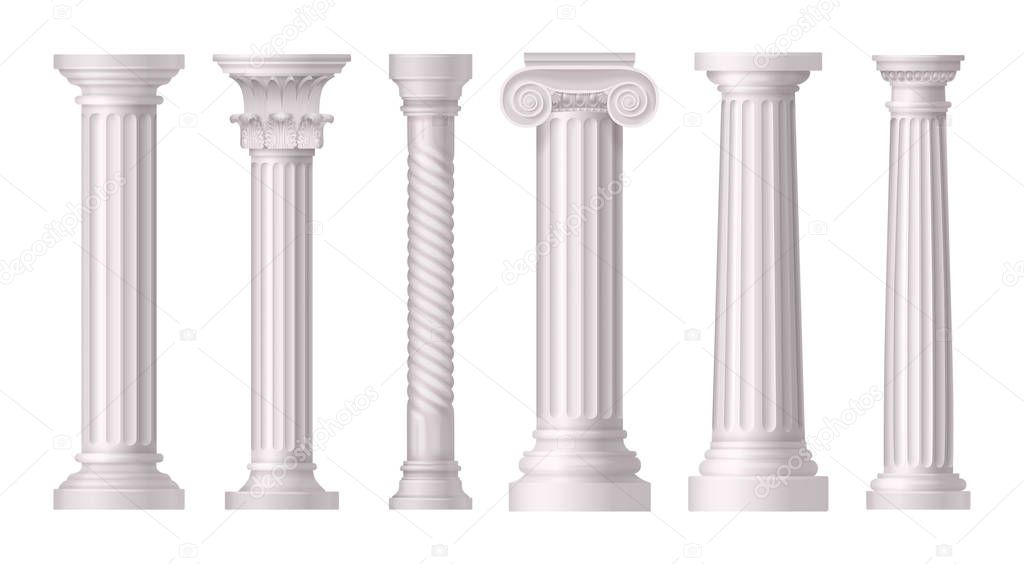 Antique White Columns Realistic Icon Set