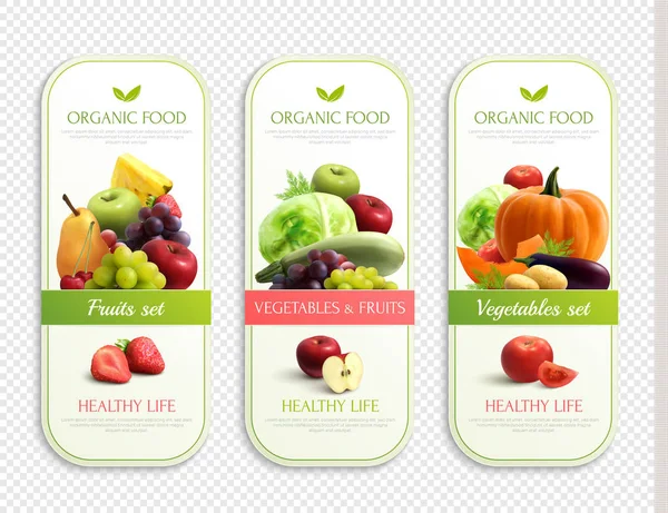 Meyve ve sebze organik etiketleri — Stok Vektör
