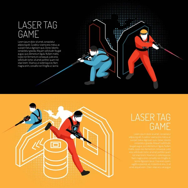 Bandiere isometriche laser Tag — Vettoriale Stock