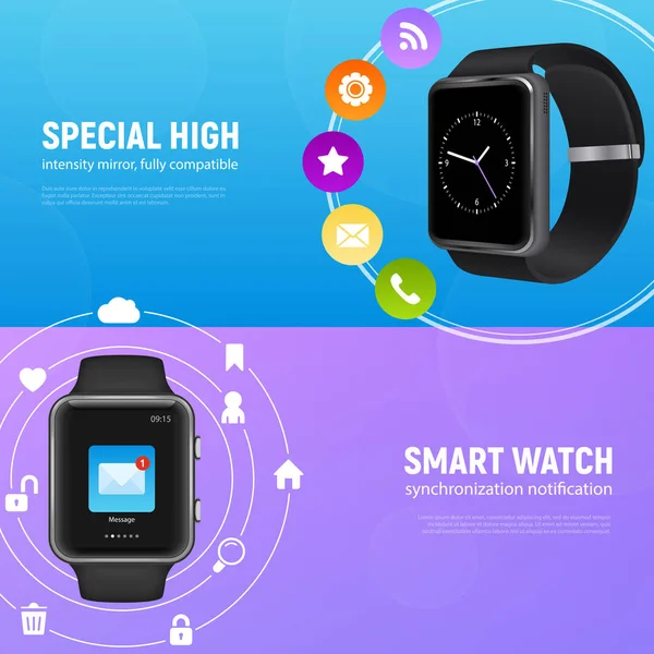 Realistic Smart Watch Banner Set — Stock Vector