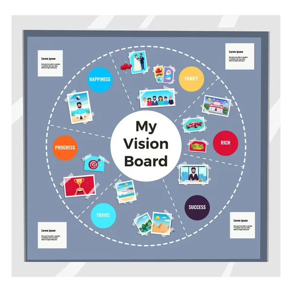 Álmok Vision Board Infographic meghatározott — Stock Vector