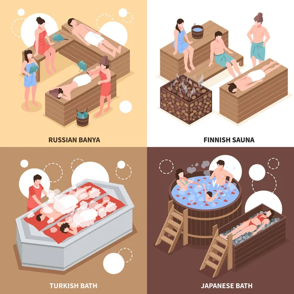 Bath Houses Isometric Design Concept — Stock Vector