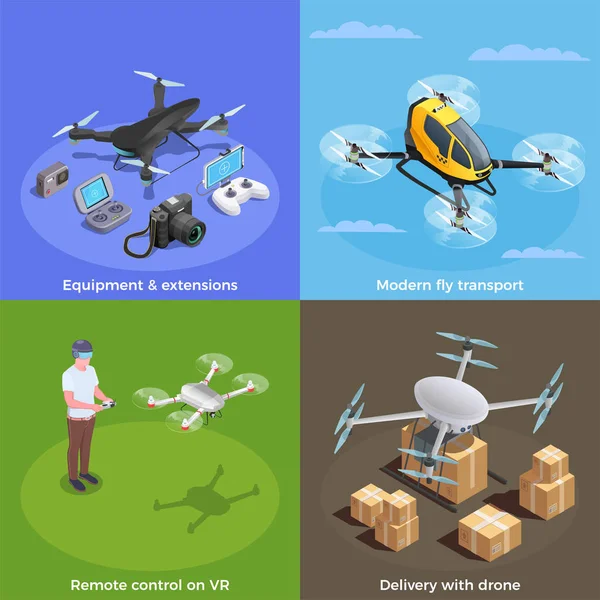 Drones Conceito Isométrico — Vetor de Stock