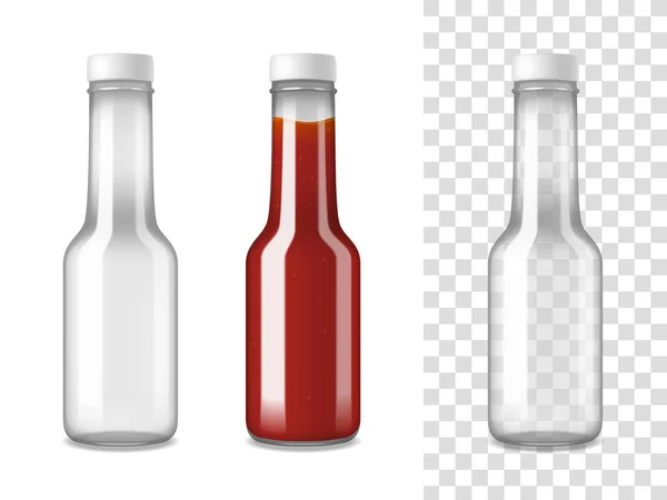 Ketchup Bottiglie di vetro Set realistico — Vettoriale Stock