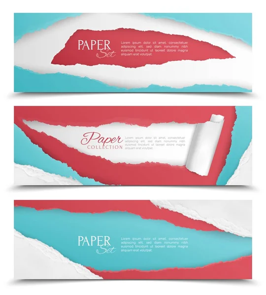 Ensemble de bannières en papier déchiré — Image vectorielle