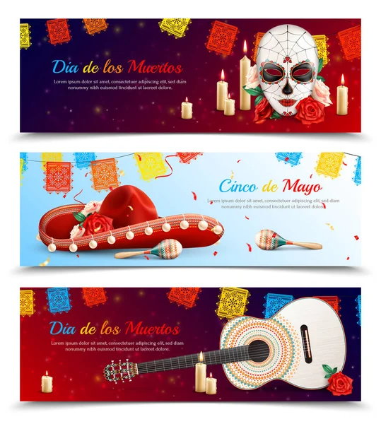 Feriados mexicanos Banners Set — Vetor de Stock