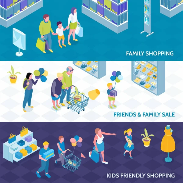 Shopping in famiglia Banner isometrici — Vettoriale Stock