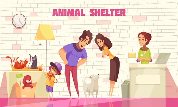 Famiglia Adottare cane dal rifugio per animali — Vettoriale Stock