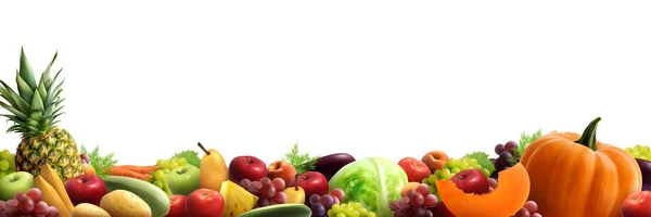 Горизонтальная композиция фруктов и овощей — стоковый вектор