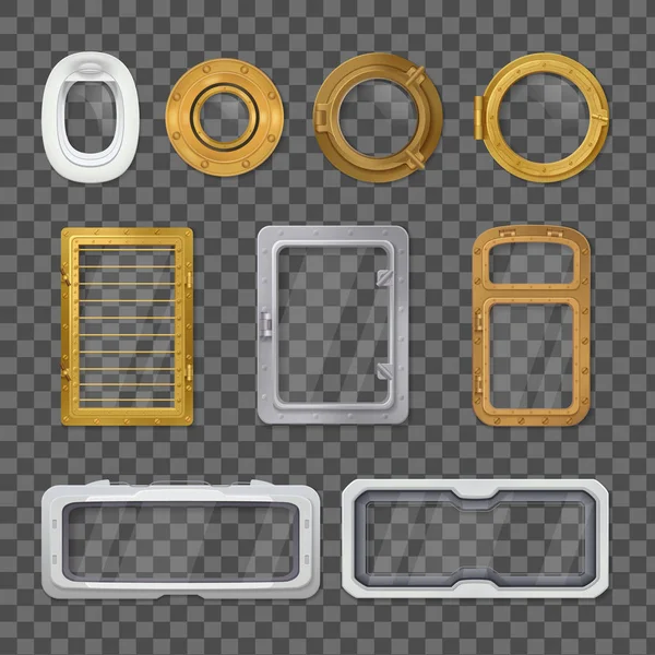 Porthole Set de iconos transparentes realistas — Vector de stock