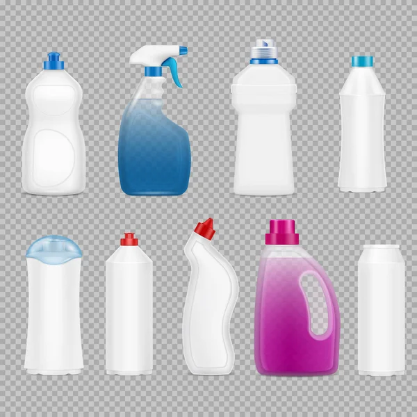 Set transparent de bouteilles de détergent — Image vectorielle