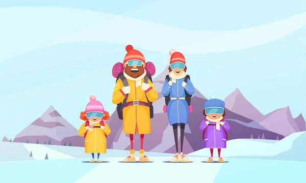 Rodinné kreslený horolezectví — Stockový vektor