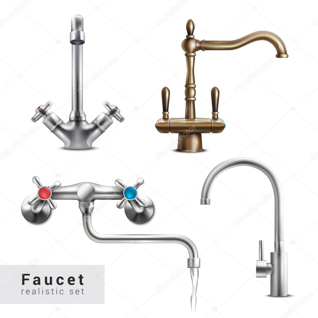Realistic Faucet Designs Set