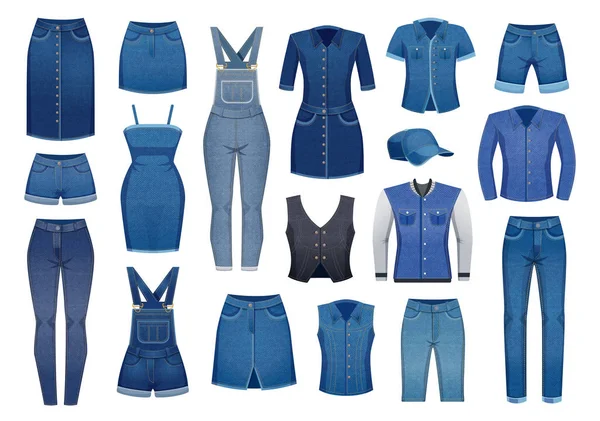 Denim Kleding Iconen Set — Stockvector