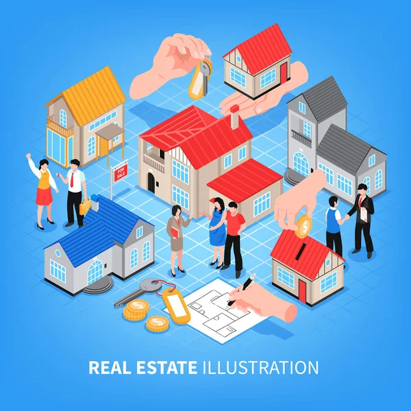 Ilustração Isométrica da Agência Imobiliário — Vetor de Stock